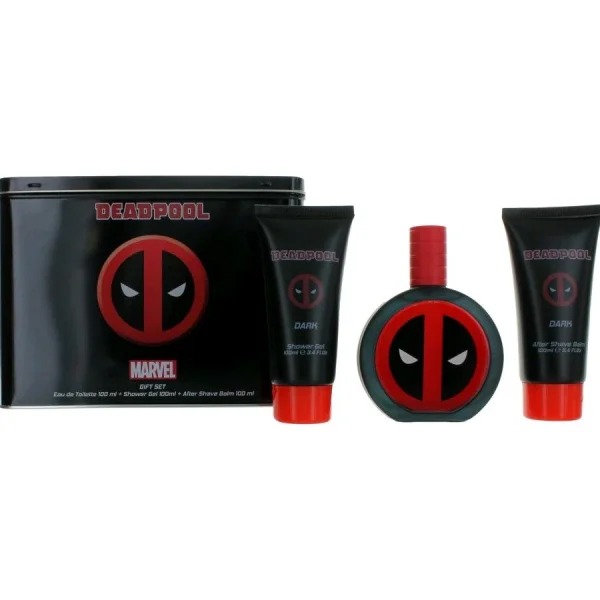 Marvel Deadpool Dark Gift Set For Boys – Eau de Toilette,  100ml + After Shave Balm 100 ml + Shower Gel 100ml + Pouch
