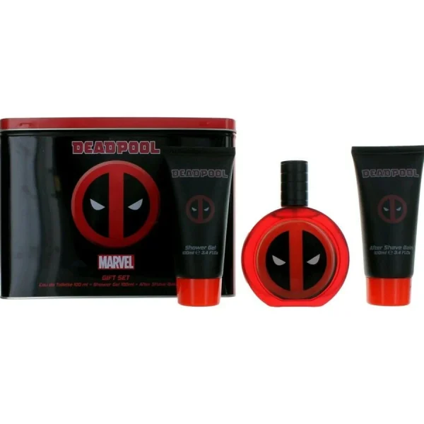 Marvel Deadpool Gift Set For Boys – Eau de Toilette,  100ml + After Shave Balm 100 ml + Shower Gel 100ml + Pouch